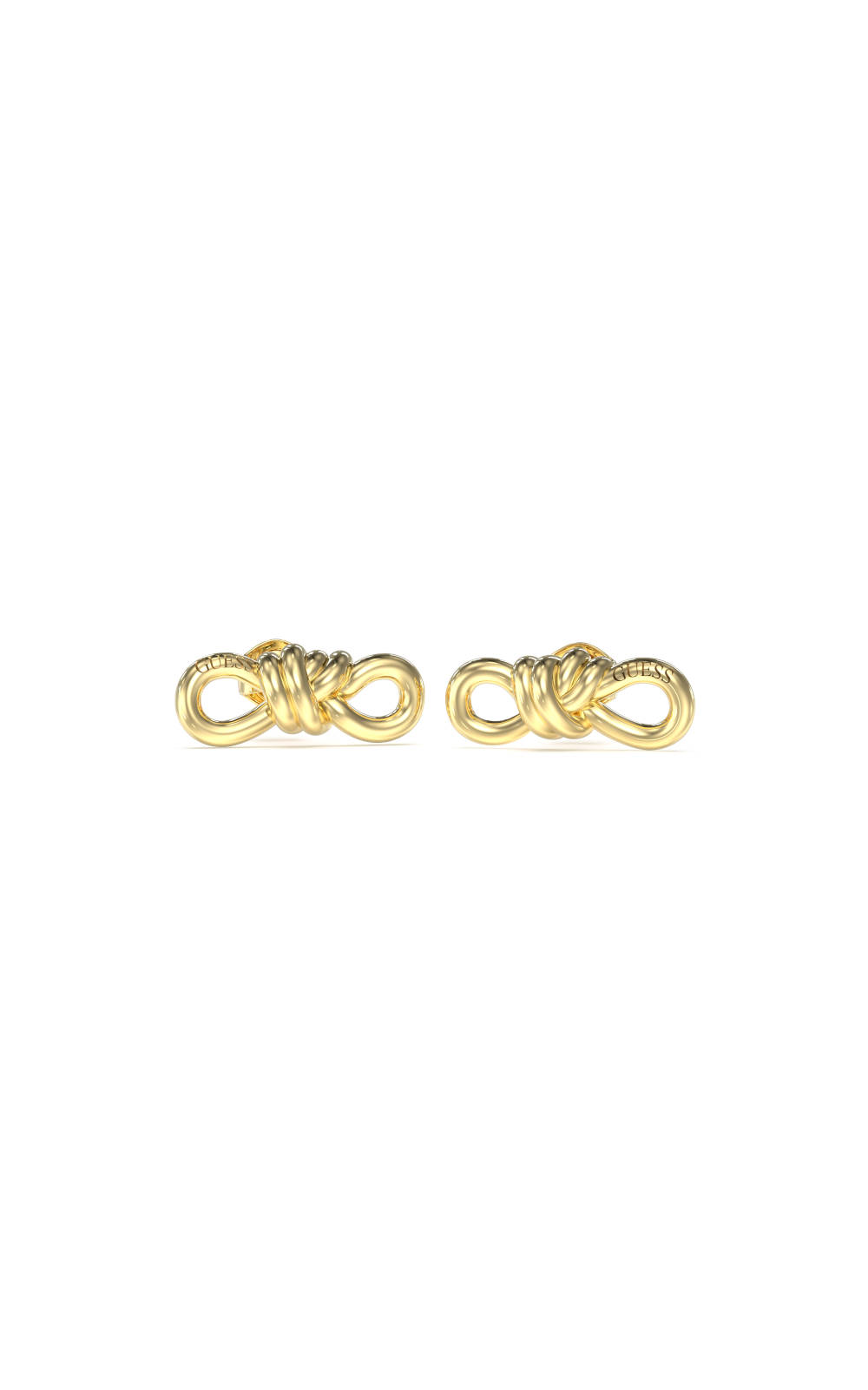 Γυναικεία σκουλαρίκια GUESS STEEL MODERN LOVE JUBE04012JWYGT/U χρυσού χρώματος με σχήμα άπειρο και λογότυπο (2cm).