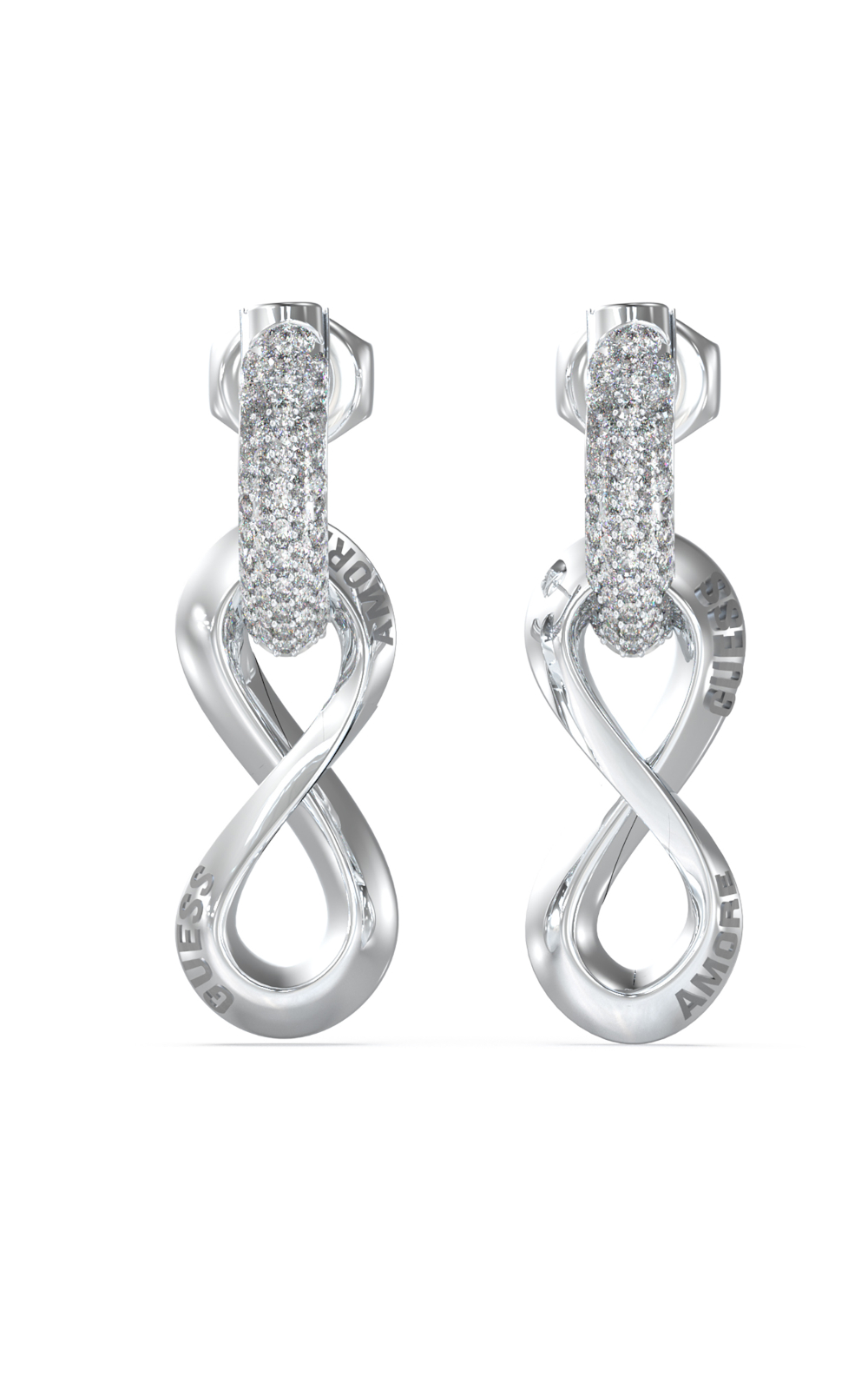 GUESS STEEL GUESS AMORE JUBE05051JWRHT/U Σκουλαρίκια Ασημένια Με Άπειρο Και Λογότυπο