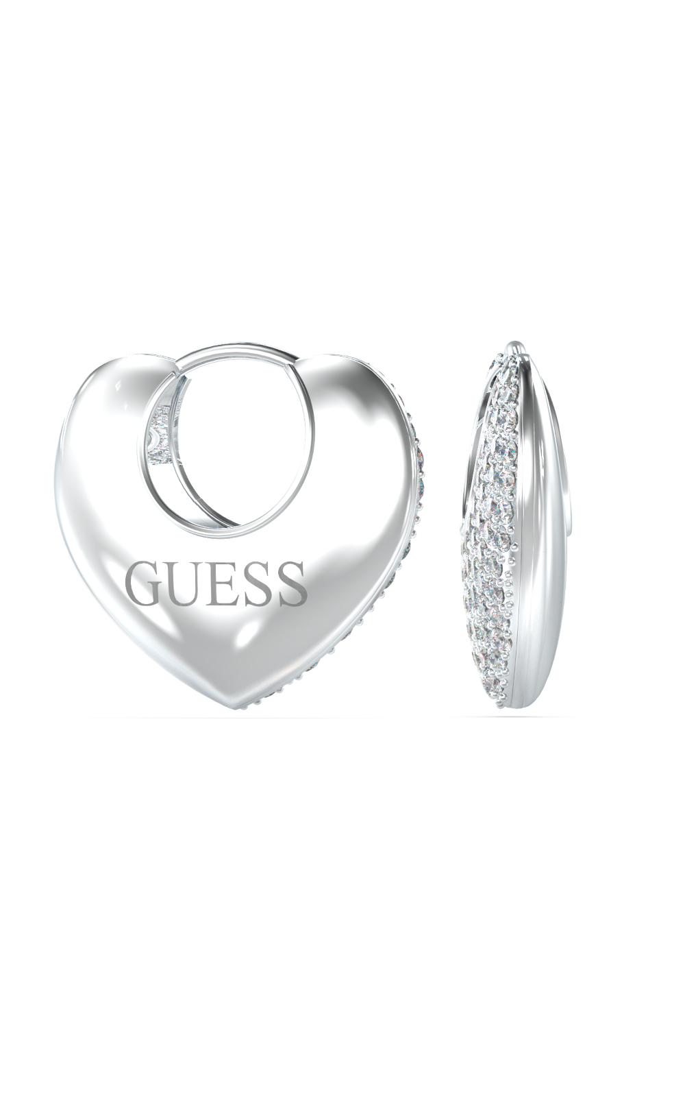 GUESS STEEL CRAZY IN LOVE JUBE05207JWRHT/U Σκουλαρίκια Ασημένιες Καρδιές Με Πέτρες Και Λογότυπο