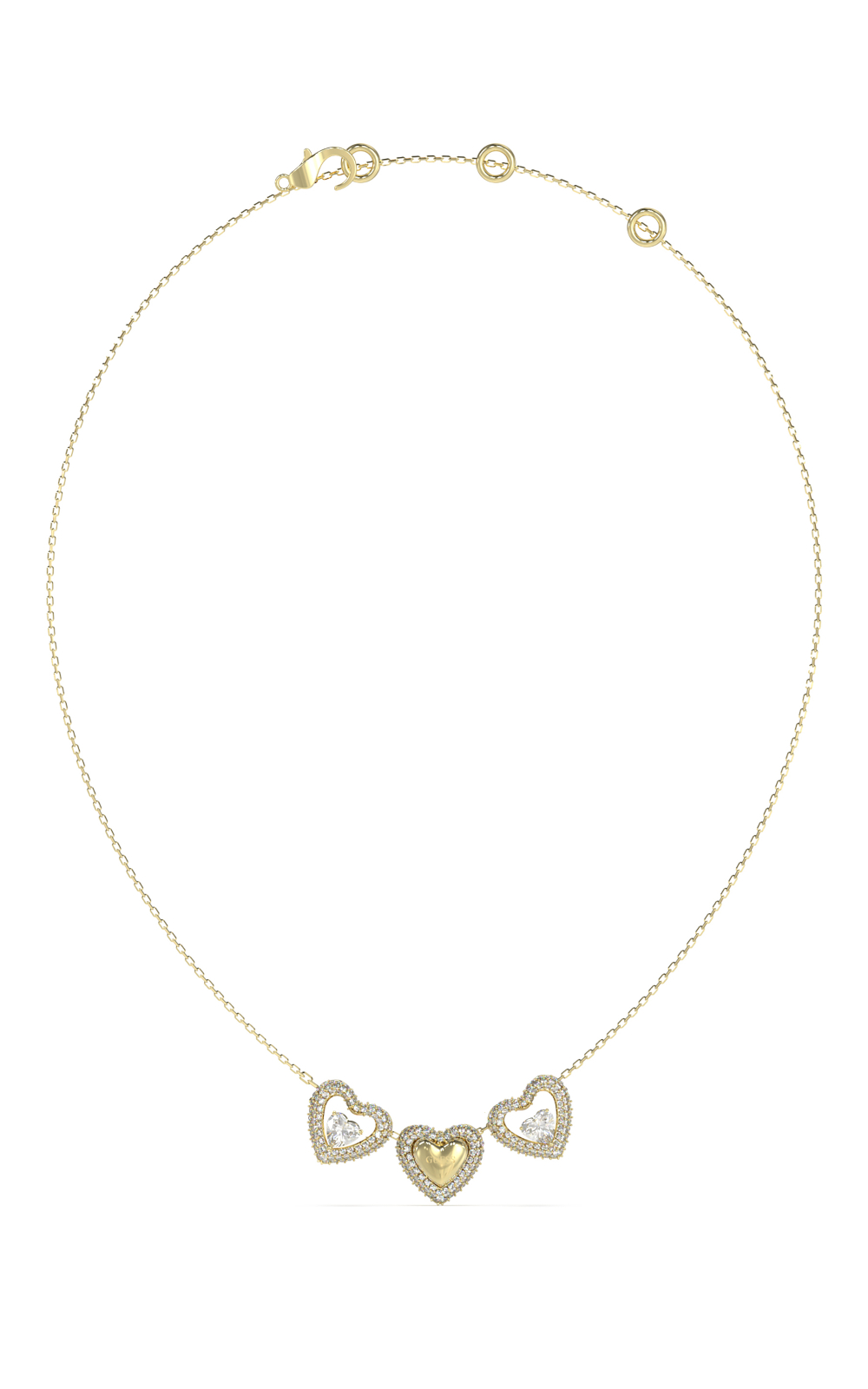 GUESS STEEL BELOVED JUBN05023JWYGT/U Κολιέ Χρυσό Με Τρεις Καρδιές