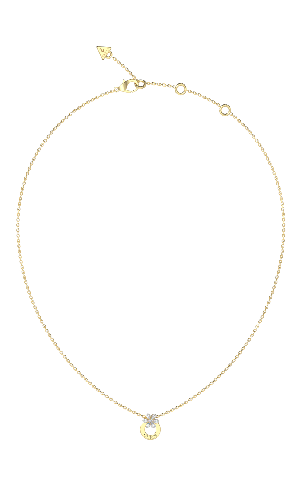 Γυναικείο κολιέ GUESS STEEL LILY JUBN05107JWYGT/U χρυσό με σχέδιο λουλούδι, πέτρες και λογότυπο(40,7-45,7cm).