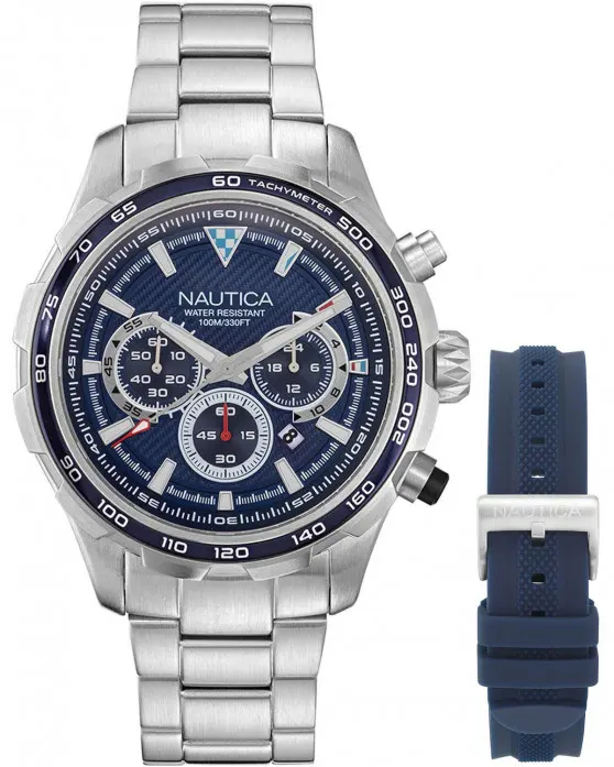 NAUTICA NST Chronograph Silver Stainless Steel Bracelet Gift Set