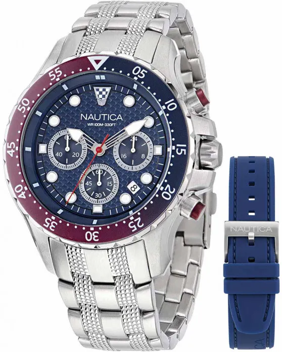 NAUTICA NAUTICA NST Chronograph Silver Stainless Steel Bracelet Gift Set