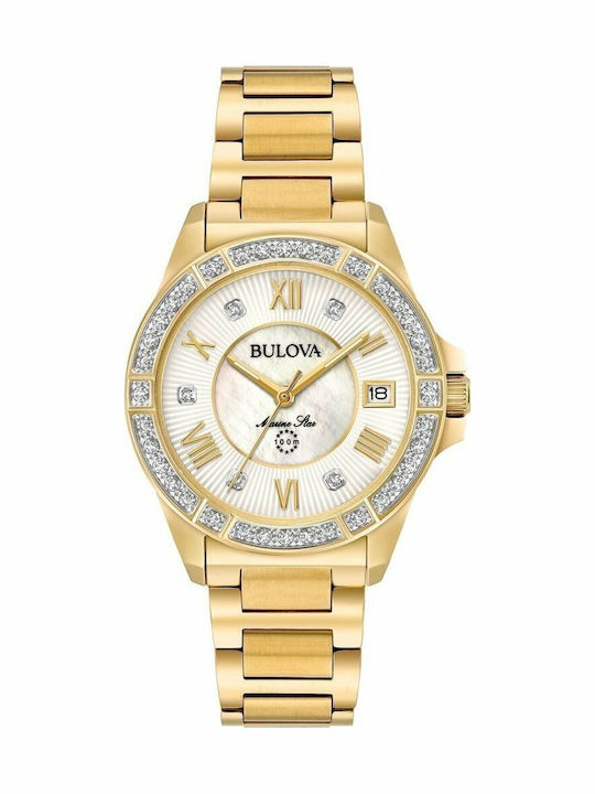 Γυναικείο Ρολόι Bulova Diamond με Χρυσό Μεταλλικό Μπρασελέ