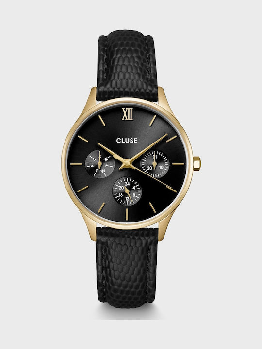 Cluse Minuit Γυναικείο Ρολόι 34mm Μπαταρίας με Μαύρο Δερμάτινο Λουράκι