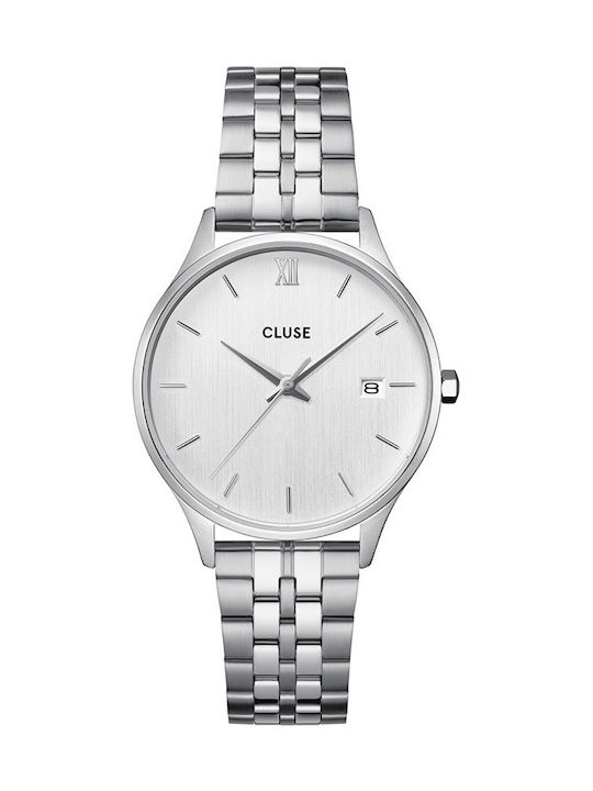 Cluse Minuit Γυναικείο Ρολόι 34mm Μπαταρίας με Ασημί Μεταλλικό Μπρασελέ