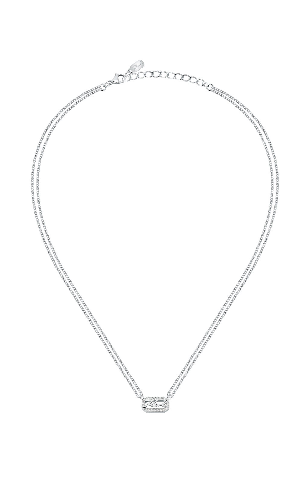 KARL LAGERFELD CRYSTALS KLAYC13 Γυναικείο Κολιέ Ασημένιο Με Διπλή Αλυσίδα Με Λογότυπο