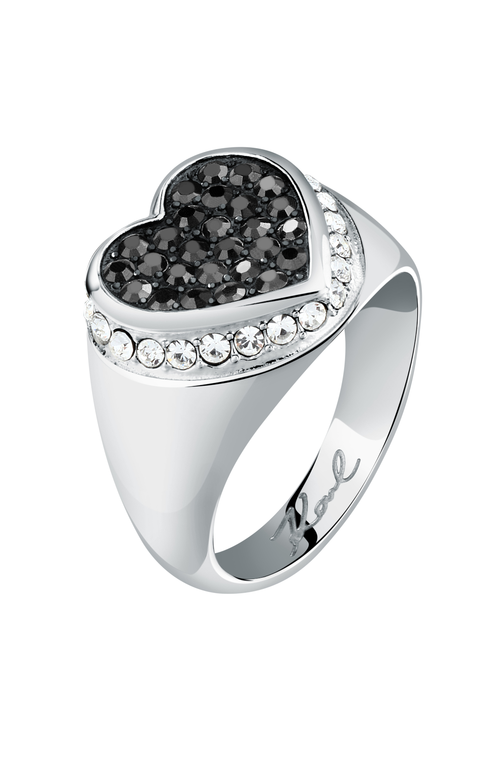 KARL LAGERFELD CHARMS KLAYD270-No.14 Γυναικείο Δαχτυλίδι Ασημένιο Με Καρδιά Με Μαύρες Πέτρες