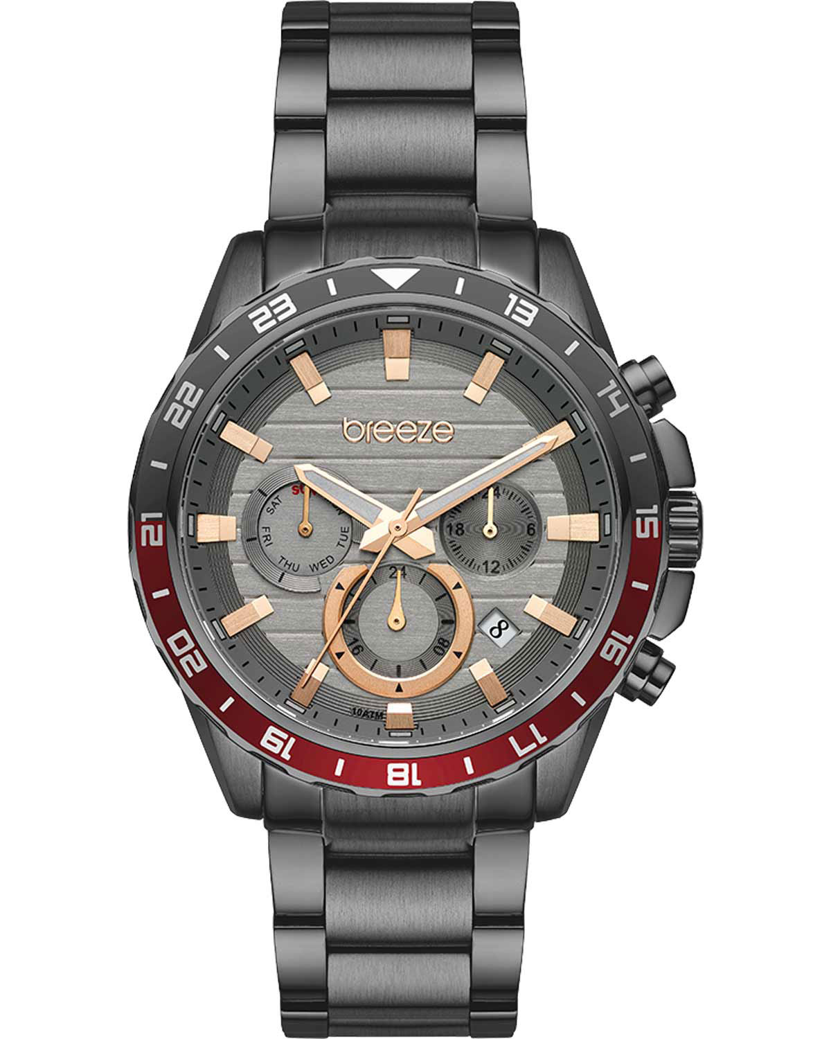 BREEZE Chronium 812462.7 Dual Time Anthracite Stainless Steel Bracelet