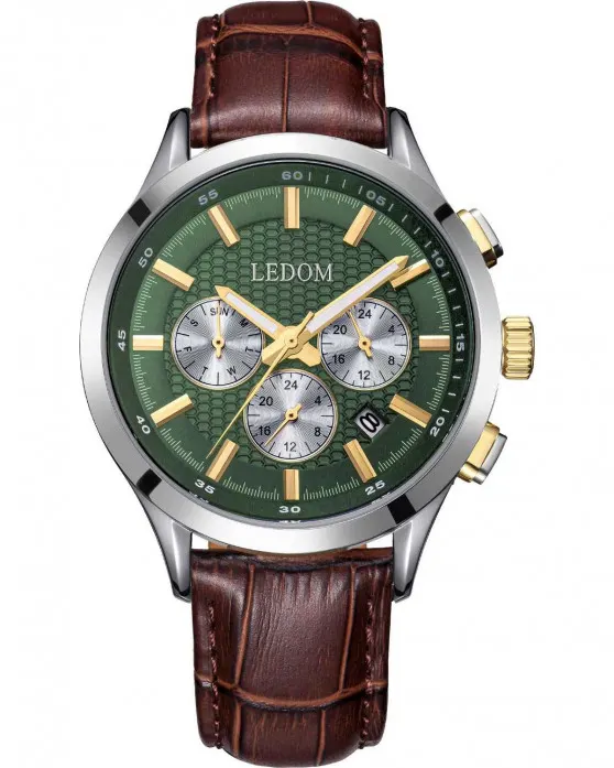 Ρολόι LEDOM Horizon Dual Time Brown Leather Strap