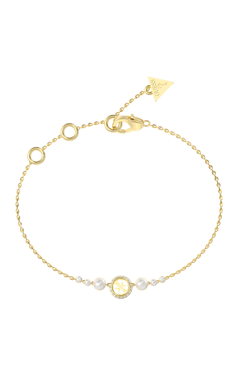 GUESS STEEL TINY PEARLY JUBB05516JWYGL Βραχιόλι Χρυσό Με Πέρλες Και Λογότυπο