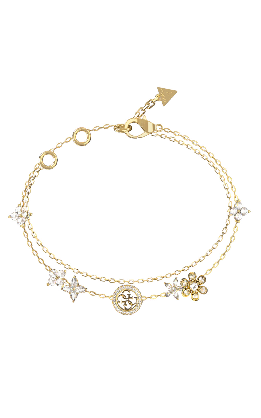 GUESS STEEL SECRET GARDEN JUBB06029JWYGL Βραχιόλι Χρυσό Με Διπλή Αλυσίδα Με Λουλούδια Και Λογότυπο