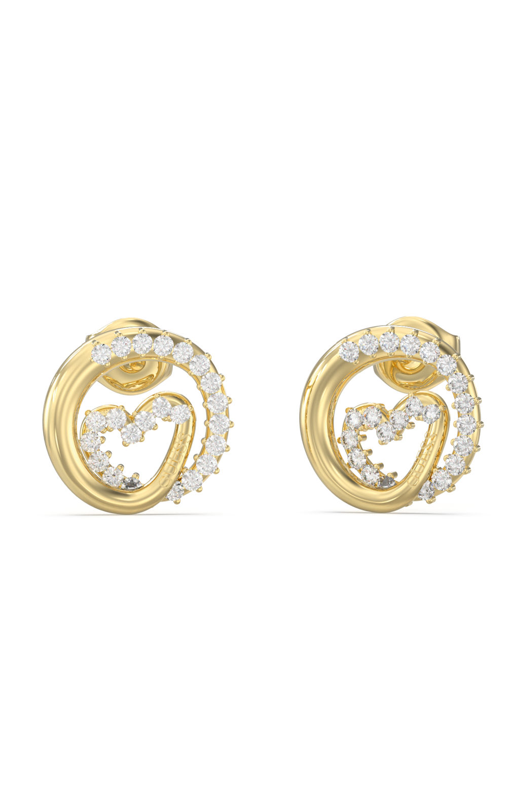 GUESS STEEL ICONIQUE JUBE05528JWYGT/U Σκουλαρίκια Χρυσά Καρδιές Με Πέτρες