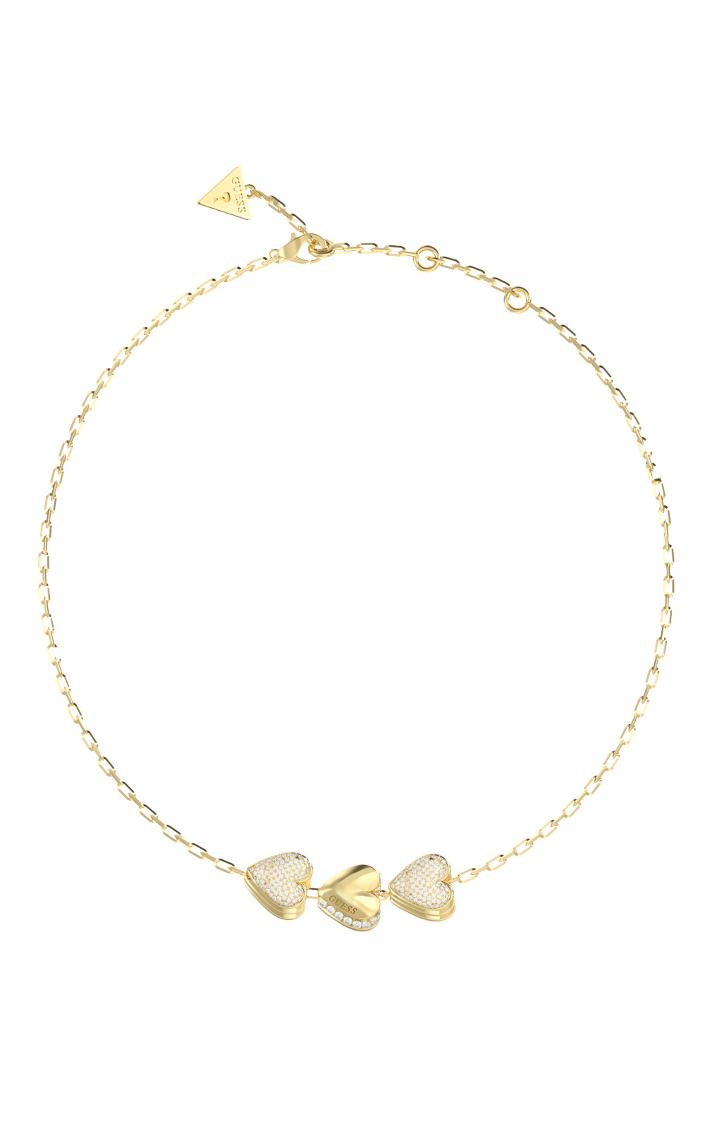 GUESS STEEL BY YOUR SIDE JUBN06078JWYGT/U Κολιέ Χρυσό Με Τρεις Καρδιές