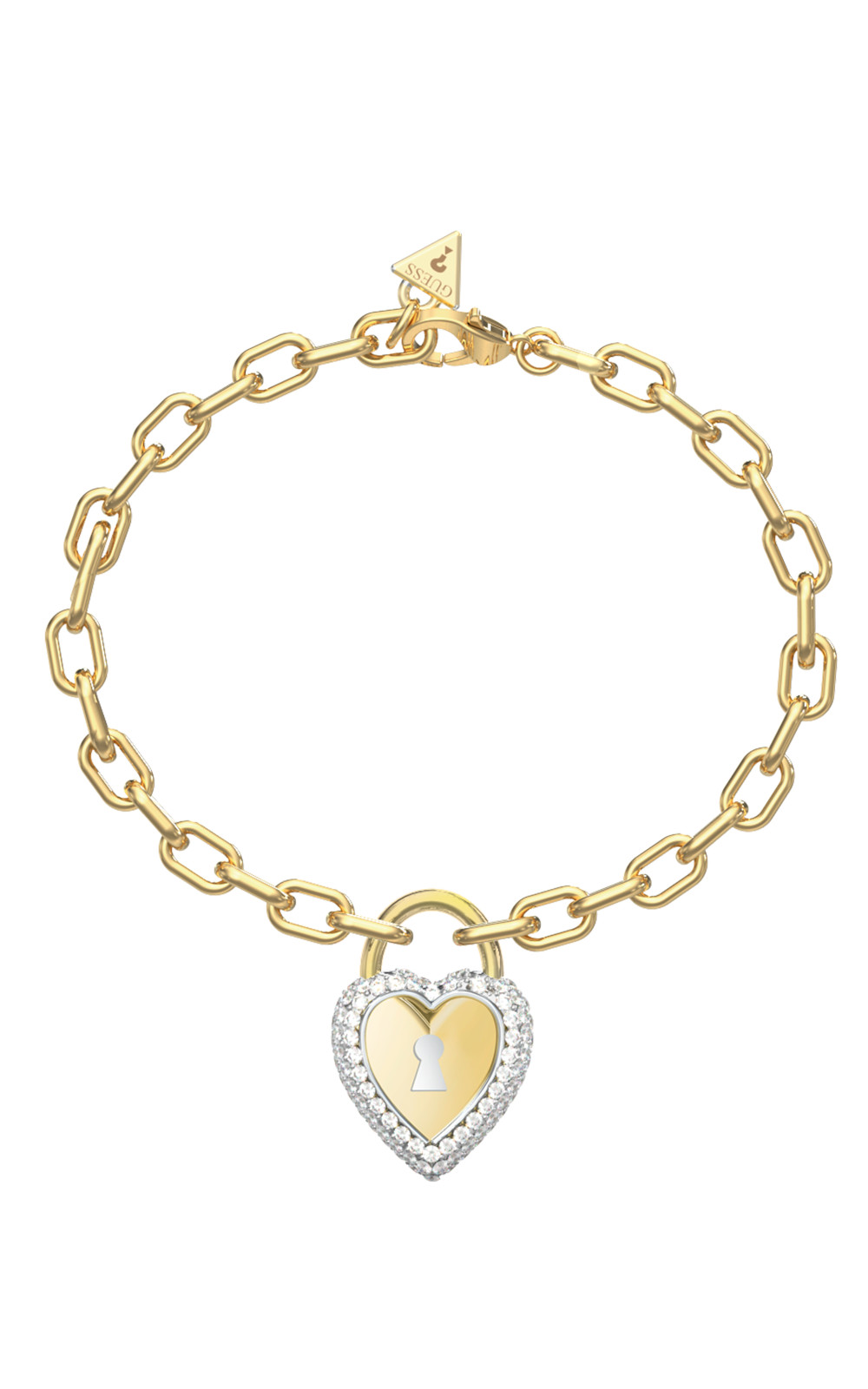 GUESS STEEL LOVE BITES JUBB06061JWYGRHL Βραχιόλι Χρυσό Με Δίχρωμη Καρδιά Λουκετάκι