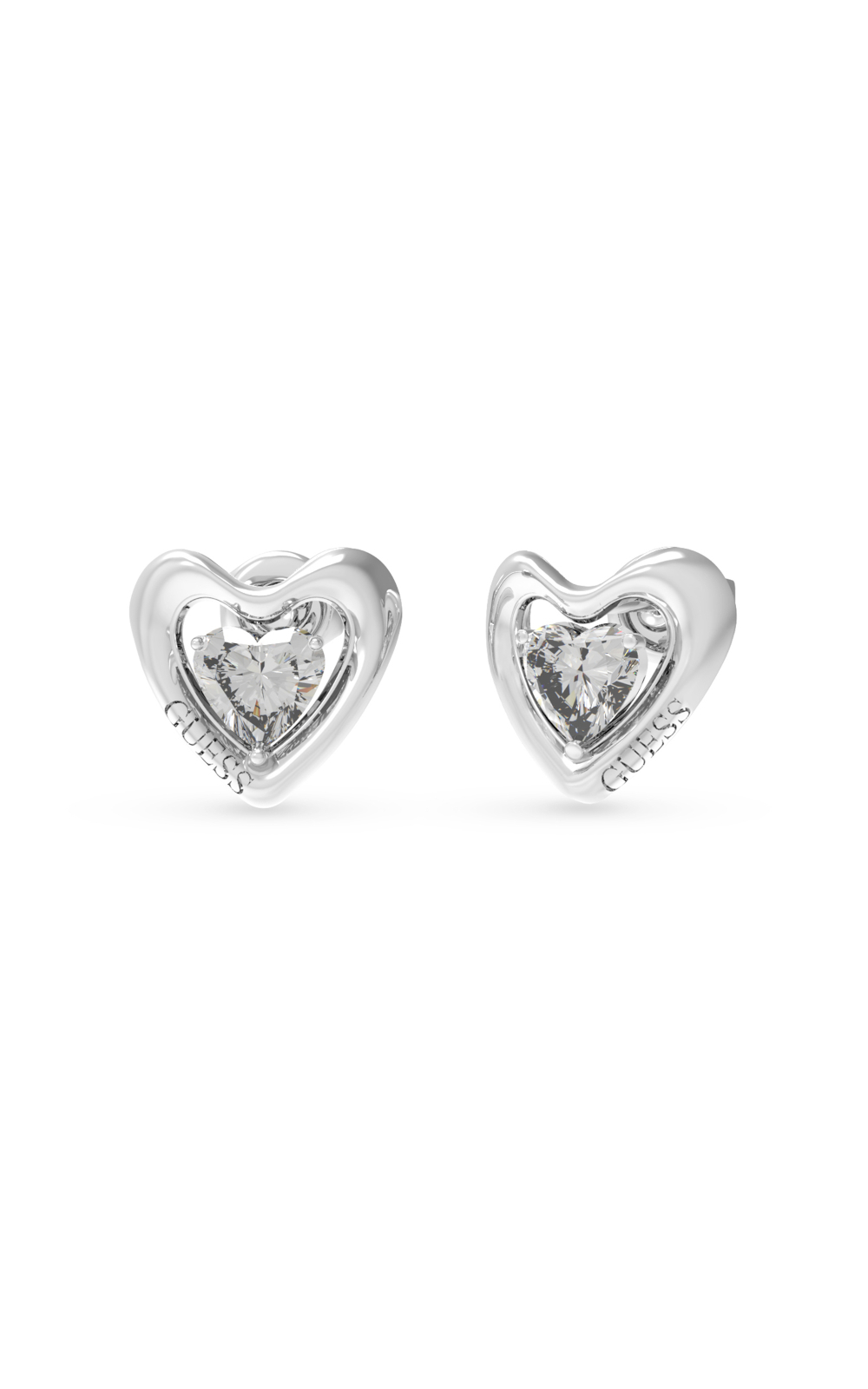 GUESS STEEL BELOVED JUBE05024JWRHT/U Σκουλαρίκια Ασημένιες Καρδιές Με Πέτρα