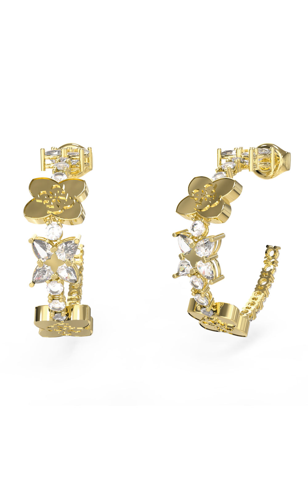 GUESS STEEL WILD FLOWER JUBE05505JWYGT/U Κρίκοι Χρυσοί Με Πέτρες