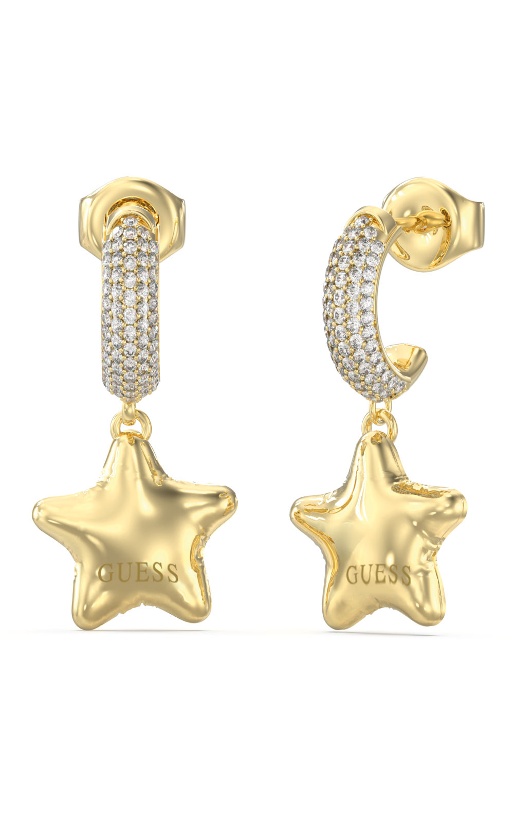 GUESS STEEL ICONIQUE JUBE05548JWYGT/U Κρίκοι Χρυσοί Με Αστέρια Με Πέτρες Και Λογότυπο