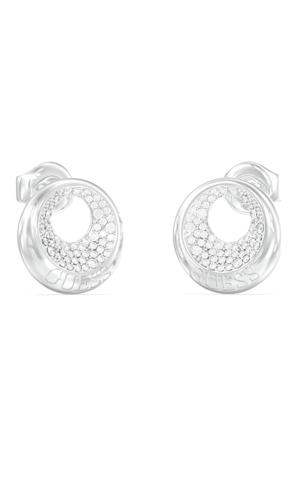 GUESS STEEL MOON DROPS JUBE06247JWRHT/U Σκουλαρίκια Ασημένια Με Πέτρες Και Λογότυπο