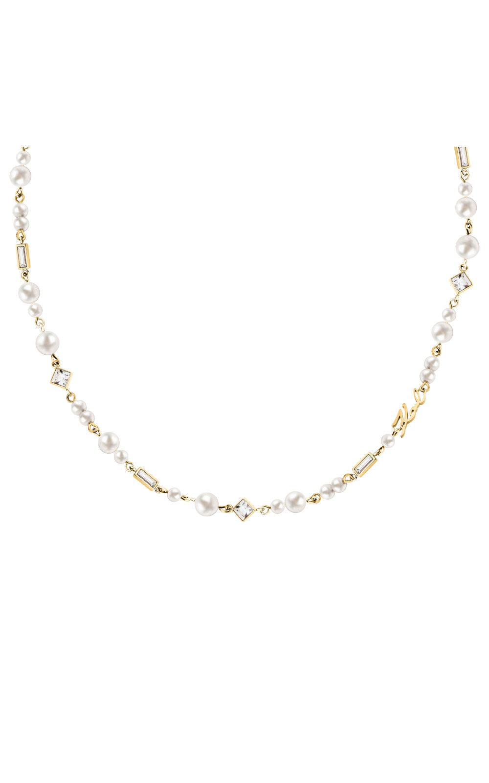 KARL LAGERFELD PEARL KLAYR17 Γυναικείο Κολιέ Χρυσό Με Πέρλες Και Πέτρες Και Λογότυπο