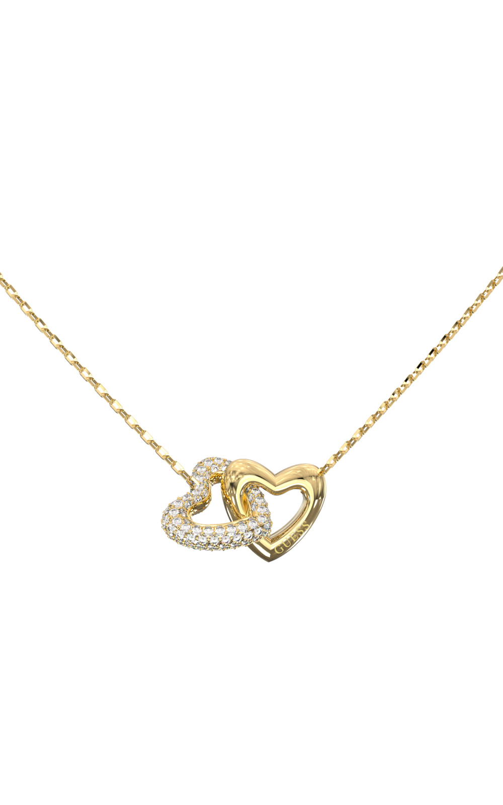 GUESS STEEL BELOVED JUBN06013JWYGT/U Κολιέ Χρυσό Με Δύο Καρδιές